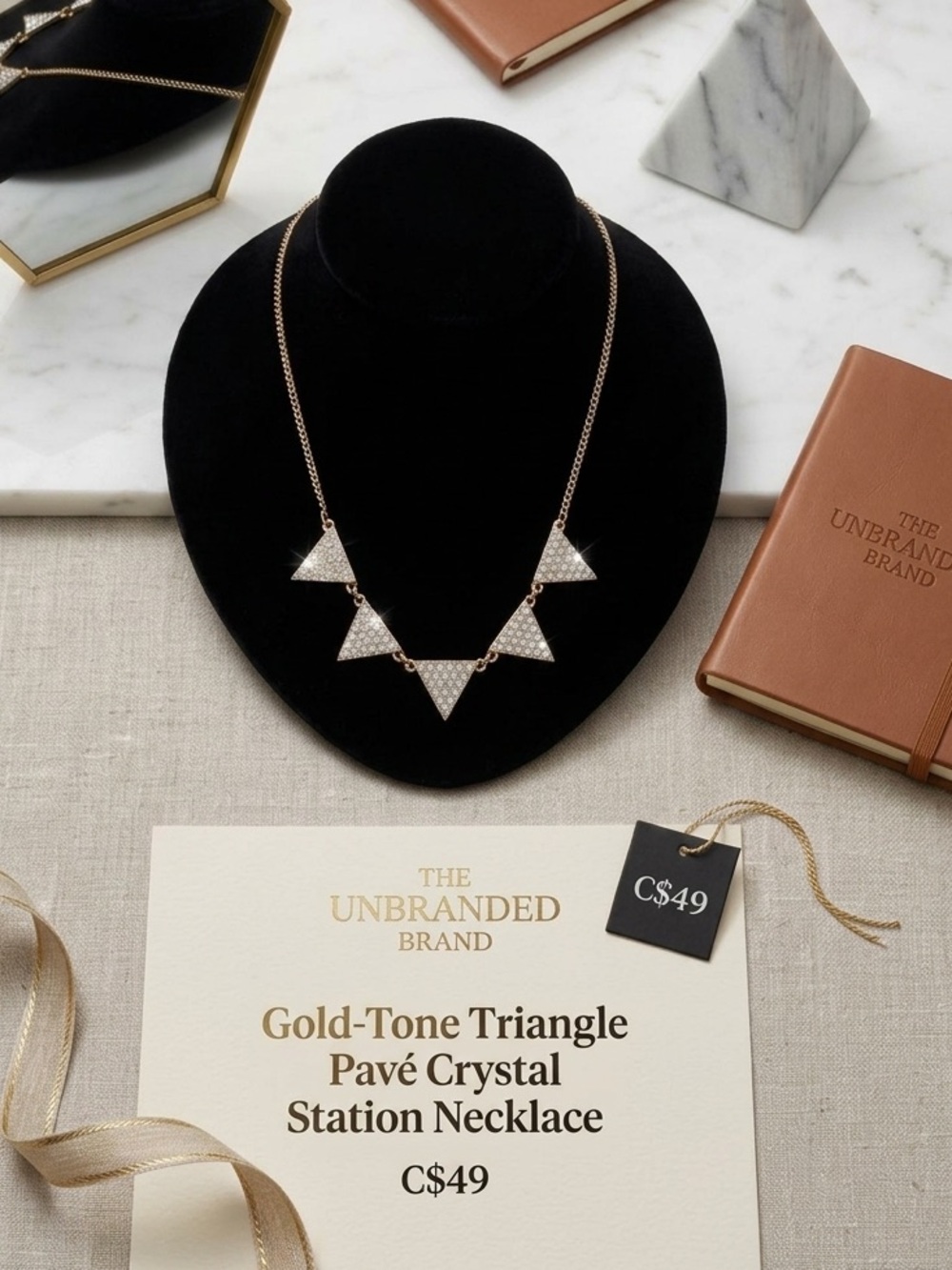 Gold-Tone Triangle Pavé Crystal Station Necklace